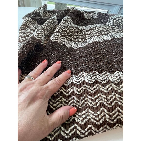 Vintage 70s pleated curtain, dark brown & almond, net woven, long panel - Picture 5 of 9